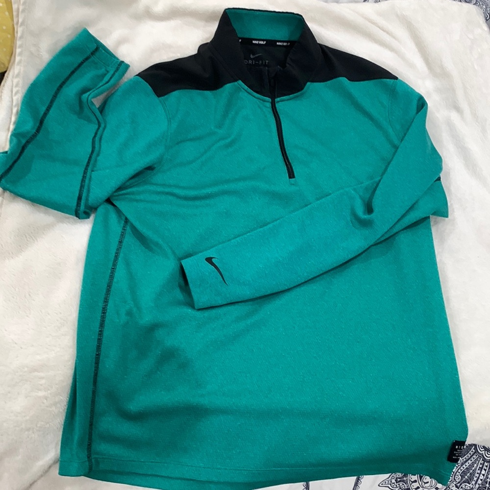 Nike. Quarter zip pullover. Medium. Used - good condition. Green/black.
